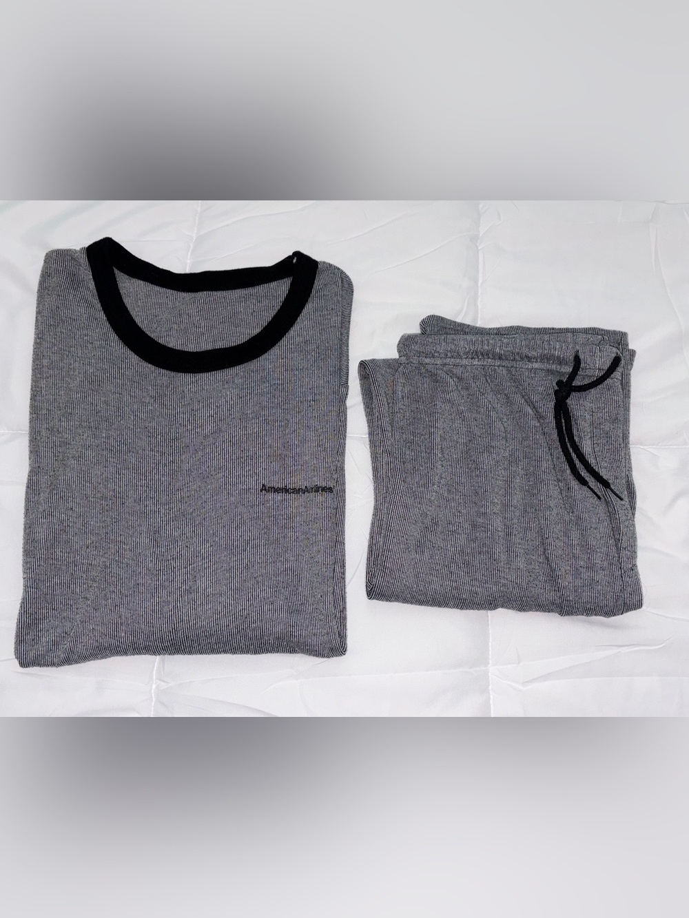 First Class Pajamas Loungewear L XL American Airlines black ringer set knit